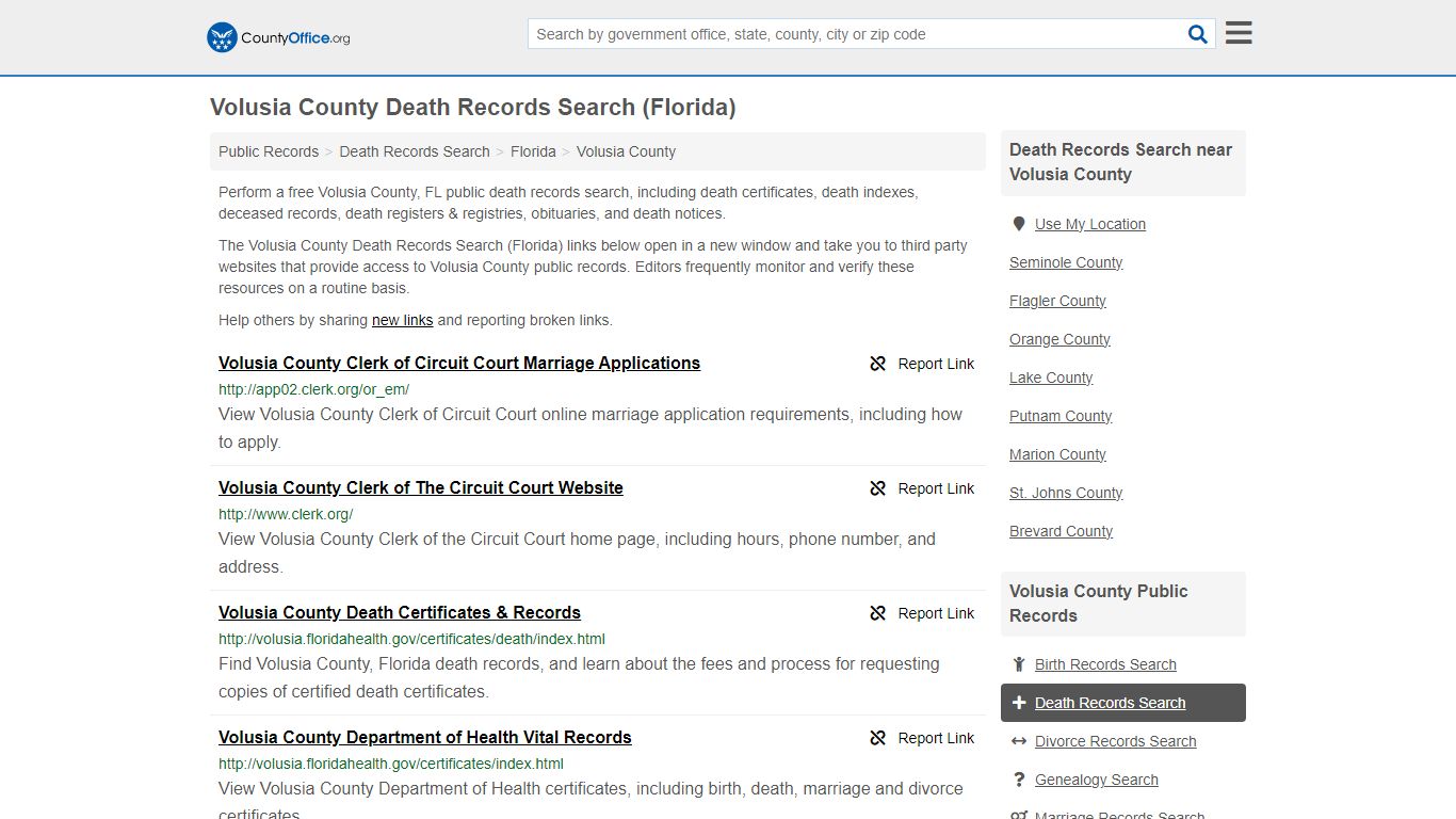 Volusia County Death Records Search (Florida) - County Office