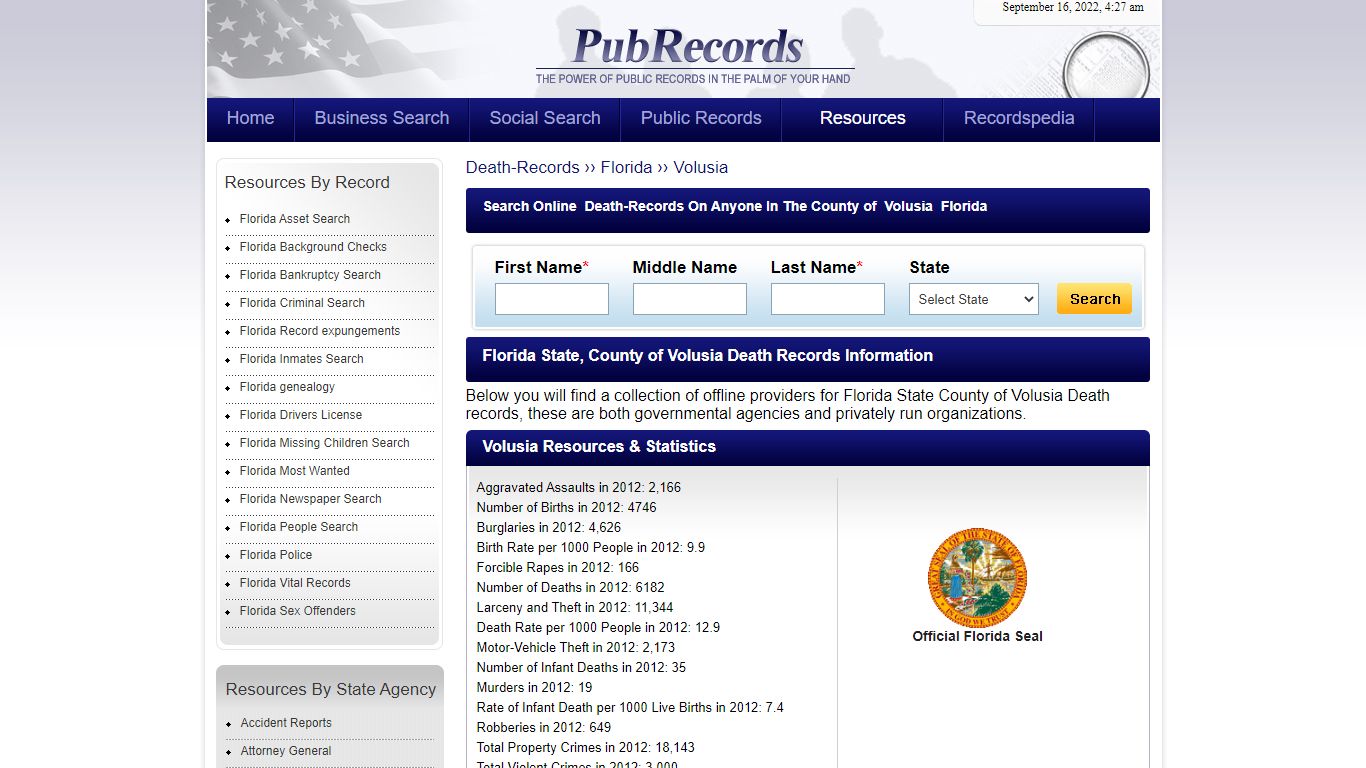 Volusia County, Florida Death Records - Pubrecords.com